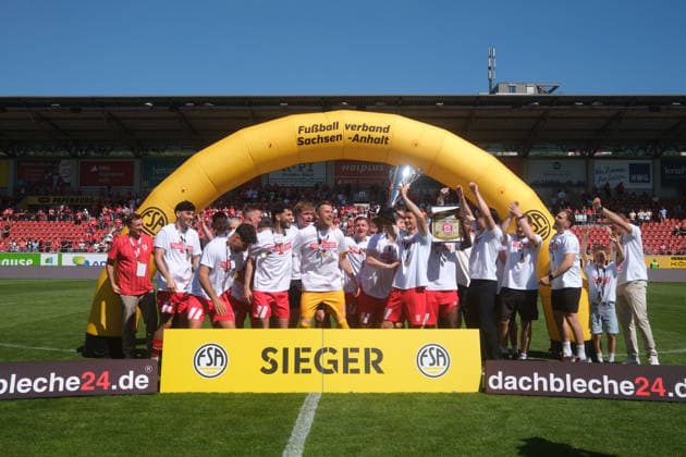 23 05 2026 Soccer Men 2025 2026 dachbleche24 State Cup Saxony Anhalt Final VfB Germania Halberstadt Hallescher FC Leuna Chemie Stadion Halle dachbleche24 State Cup Winner Hallescher FC Halle Saxony Anhalt Germany