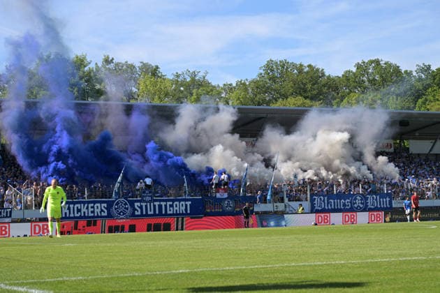 Stuttgarter Kickers burn pyrotechnics Bengalos and Bengal fires SV Stuttgarter Kickers vs SG Sonnenhof Grossaspach, Football, Men, DB Regio wfv cup final, Season 2025 2026, 23 05 2026 SV Stuttgarter Kickers vs SG Sonnenhof Grossaspach, Football, Men, DB Regio wfv cup final, Season 2025 2026, 23 05 2026 Stuttgart Copyright: xEibner-Pressefoto TobiasxBaurx EP_TBR