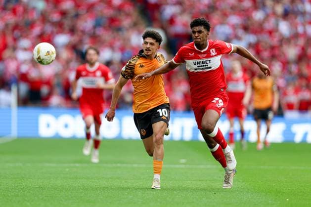 Mohamed Belloumi of Hull City and Adilson Malanda of Middlesbrough Hull City v Middlesbrough, EFL Sky Bet Championship, Play-Off Final, Football, Wembley Stadium, London, UK - 23 May 2026London Wembley Stadium United Kingdom EDITORIAL USE ONLY No use with unauthorised audio, video, data, fixture lists, club league logos or live services. Online in-match use limited to 120 images, no video emulation. No use in betting, games or single club league player publications.  Copyright: xAndrewxFosker Shutterstockx 16887370az