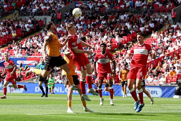Lewis Coyle of Hull City heads at goal Hull City v Middlesbrough, EFL Sky Bet Championship, Play-Off Final, Football, Wembley Stadium, London, UK - 23 May 2026London Wembley Stadium United Kingdom EDITORIAL USE ONLY No use with unauthorised audio, video, data, fixture lists, club league logos or live services. Online in-match use limited to 120 images, no video emulation. No use in betting, games or single club league player publications.  Copyright: xAndrewxFosker Shutterstockx 16887370bc