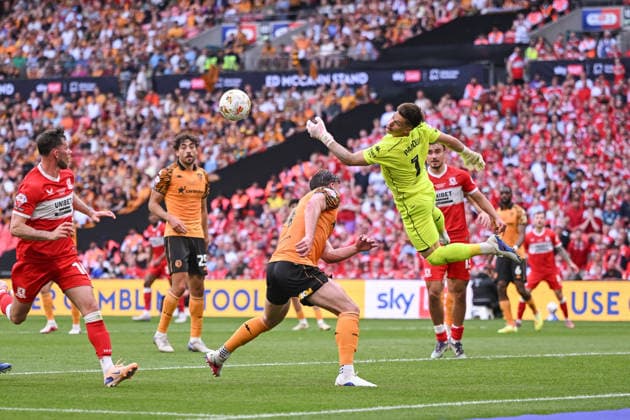 Hull City v Middlesbrough Sky Bet Championship Hull City goalkeeper Ivor Pandur makes a save during the Sky Bet Championship Play-Off Final between Hull City and Middlesbrough at Wembley Stadium, London. 23 05 2026 UK Newspapers OUT Copyright: xFocusxImagesx FIL-23464-0396