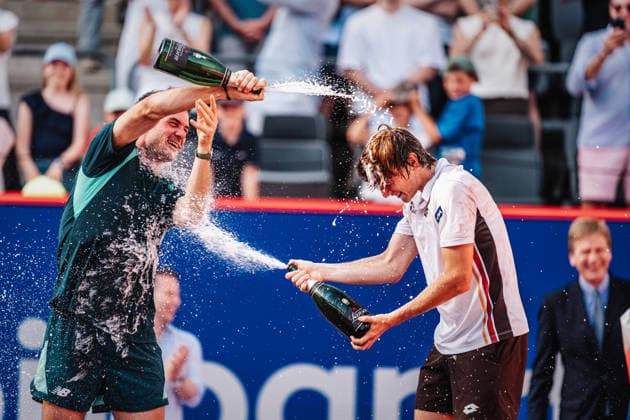Tennis Men bitpanda Hamburg Open ATP 500 Final Ignacio Buse PER vs Tommy Paul USA 23 05 2026 Champagne shower v l Tommy Paul and Ignacio Buse Hamburg Tennisstadion am Rothenbaum Hamburg Germany