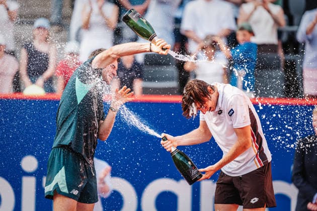 Tennis Men bitpanda Hamburg Open ATP 500 Final Ignacio Buse PER vs Tommy Paul USA 23 05 2026 Champagne shower v l Tommy Paul and Ignacio Buse Hamburg Tennisstadion am Rothenbaum Hamburg Germany