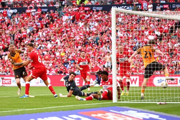 Oliver McBurnie of Hull City scoring to make it 1-0 Hull City v Middlesbrough, EFL Sky Bet Championship, Play-Off Final, Football, Wembley Stadium, London, UK - 23 May 2026London Wembley Stadium United Kingdom EDITORIAL USE ONLY No use with unauthorised audio, video, data, fixture lists, club league logos or live services. Online in-match use limited to 120 images, no video emulation. No use in betting, games or single club league player publications.  Copyright: xJamesxMarsh Shutterstockx 16887365jf