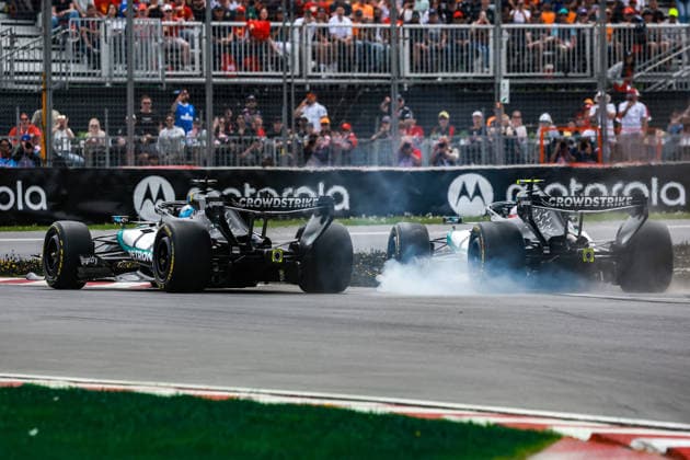 F1 - CANADIAN GRAND PRIX 2026 12 KIMI ANTONELLI Andrea (ita), Mercedes AMG F1 Team W17, 63 RUSSELL George (gbr), Mercedes AMG F1 Team W17, action contact during the Formula 1 Grand Prix du Canada 2026, 5th round of the 2026 Formula One World Championship, WM, Weltmeisterschaft from May 22 to 24, 2026 on the Circuit Gilles Villeneuve, in MontrÃ al, Canada - MontrÃ alCanada  Copyright: xDPPIx