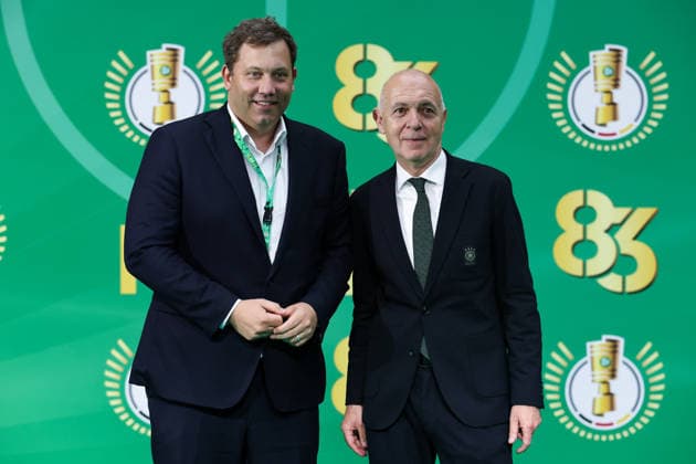 DFB Cup Final FC Bayern Munich VfB Stuttgart on 23 May 2026 at the Olympic Stadium in Berlin Finance Minister Lars Klingbeil l, SPD and ernd Neuendorf, President of the German Football Association DFB on the green carpet MH