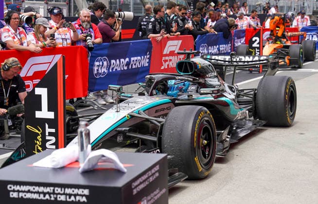 FORMULA ONE CANADIAN GRAND PRIX 2026 George Russell 63 (GBR) Mercedes in parc ferme after the Sprint Race during the Formula 1 Lenovo Canadian Grand Prix 2026, 5th round of the 2026 Formula One World Championship, WM, Weltmeisterschaft from May 22 to 24, 2026 at the Circuit Gilles Villeneuve, Montreal, Canada Credit: Robbie Hoad Every Second Media Editorial use only. All images are copyright Every Second Media Limited. No images may be reproduced without prior permission. Copyright: xIMAGO EveryxSecondxMediax ESM-2005-0218 RobbiexHoadx xEveryxSecondxMediax