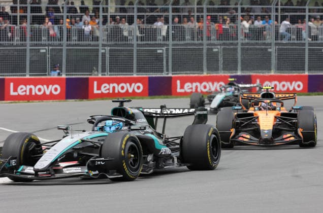 23 05 2026, Circuit Gilles Villeneuve, Montreal, FORMULA 1 LENOVO GRAND PRIX DU CANADA 2026 , in the picture George Russell GBR , Mercedes AMG Petronas Formula One Team, Lando Norris GBR , McLaren Mastercard F1 Team, Andrea Kimi Antonelli ITA Photo by Mark Urquhart Hasan Bratic DeFodi Images
