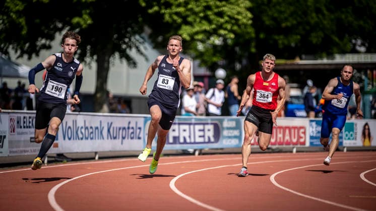 WEINHEIM, GERMANY - MAY 23 Tom Schwartz (GER Cologne Athletics), Finn Kohlenbach (GER Frankfurt Athletics), Lennert Kolberg (GER LG Rhein-Wied), Hermann Schulz (GER TSV 1885 Friedberg-Fauerbach e.V.) during the B&S Kurpfalz Gala am 23.05.2026 at the Sepp-Herberger-Stadium in Weinheim (Baden-Wuerttemberg Germany). Baden-Wuerttemberg Germany Copyright: xAxelxKohringx