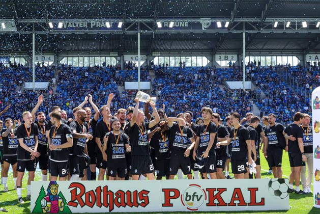 23 05 2026, xhettx, Fußball Landespokal Baden Finale, VfR Mannheim SV Waldhof Mannheim v l Jubel beim Waldhof DFL DFB REGULATIONS PROHIBIT ANY USE OF PHOTOGRAPHS as IMAGE SEQUENCES and or QUASI VIDEO