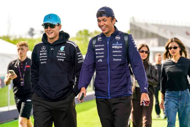 FORMULA ONE CANADIAN GRAND PRIX 2026 George Russell 63 (GBR) Mercedes and Alexander Albon 23 (THA) Williams arriving during the Formula 1 Lenovo Canadian Grand Prix 2026, 5th round of the 2026 Formula One World Championship, WM, Weltmeisterschaft from May 22 to 24, 2026 at the Circuit Gilles Villeneuve, Montreal, Canada Credit: Robbie Hoad Every Second Media Editorial use only. All images are copyright Every Second Media Limited. No images may be reproduced without prior permission. Copyright: xIMAGO EveryxSecondxMediax ESM-2005-0284 RobbiexHoadx xEveryxSecondxMediax