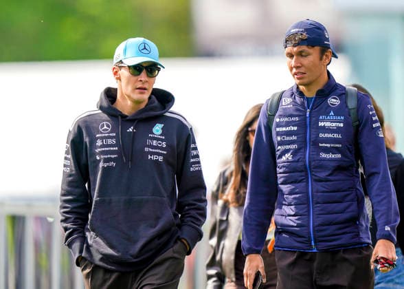 FORMULA ONE CANADIAN GRAND PRIX 2026 George Russell 63 (GBR) Mercedes and Alexander Albon 23 (THA) Williams arriving for the Sprint Race during the Formula 1 Lenovo Canadian Grand Prix 2026, 5th round of the 2026 Formula One World Championship, WM, Weltmeisterschaft from May 22 to 24, 2026 at the Circuit Gilles Villeneuve, Montreal, Canada Credit: Robbie Hoad Every Second Media Editorial use only. All images are copyright Every Second Media Limited. No images may be reproduced without prior permission. Copyright: xIMAGO EveryxSecondxMediax ESM-2005-0288 RobbiexHoadx xEveryxSecondxMediax