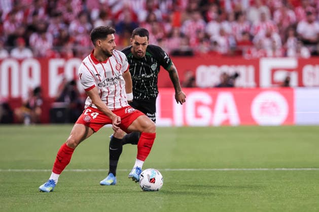 May 23, 2026, Girona, Girona, SPAIN: Alex Moreno of Girona FC and Alvaro Nunez of Elche CF in action during the Spanish league, LaLiga EA Sports, football match played between Girona FC and Elche CF at Montilivi stadium on May 23, 2026 in Girona, Spain. Girona FC V Elche CF - LaLiga EA Sports  - ZUMAa181 20260523_zaa_a181_075 Copyright: xJavierxBorregox