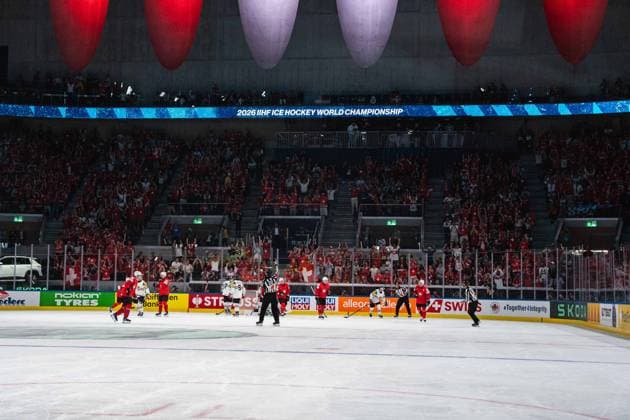 ZURICH, ZURICH - MAY 23: Switzerland supporters celebrate after a Switzerland goal during the 2026 IIHF World Championship, WM, Weltmeisterschaft Preliminary Round Group A match between Switzerland and Hungary at Swiss Life Arena on May 23, 2026 in Zurich, Zurich, Switzerland. Copyright: xLivioxBaeriswylx xSPPx Sportspressphoto_152928