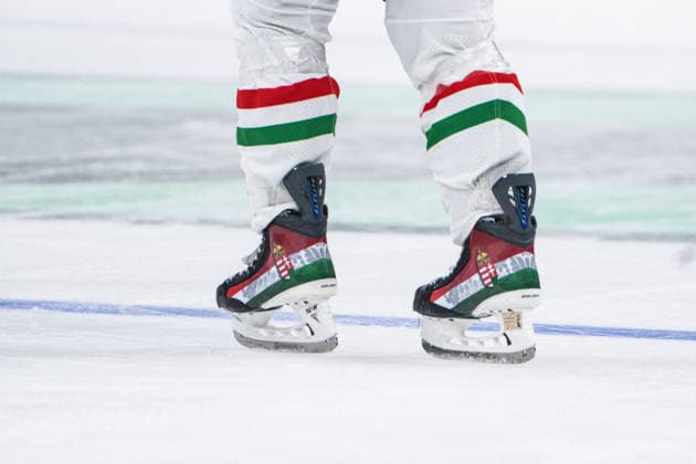 ZURICH, ZURICH - MAY 23: Custom Hungary skates are seen during the 2026 IIHF World Championship, WM, Weltmeisterschaft Preliminary Round Group A match between Switzerland and Hungary at Swiss Life Arena on May 23, 2026 in Zurich, Zurich, Switzerland. Copyright: xLivioxBaeriswylx xSPPx Sportspressphoto_152929