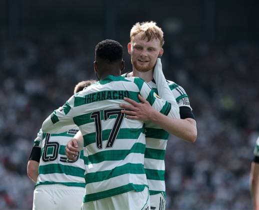 UK: Celtic v Dunfermline, Scottish Cup Final at Barclays Hampden, Glasgow, Scotland on 23 May 2026: Pictured: Kelechi Iheanacho (Celtic) celebrates his goal with Liam Scales (Celtic) Glasgow Barclays Hampden Scotland Copyright: xAlexxToddx