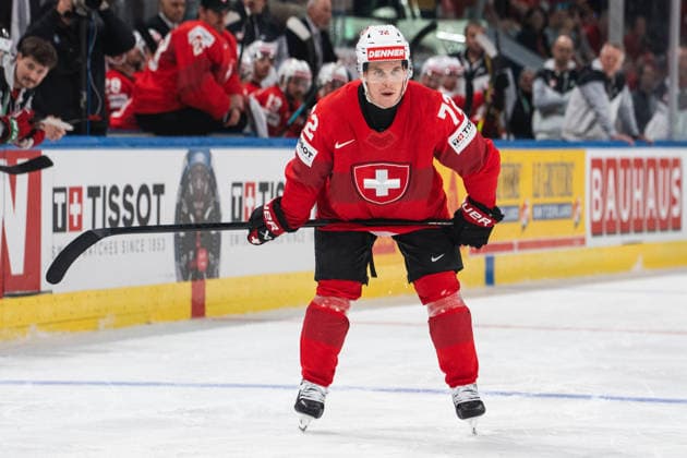ZURICH, ZURICH - MAY 23: Dominik Egli of Switzerland during the 2026 IIHF World Championship, WM, Weltmeisterschaft Preliminary Round Group A match between Switzerland and Hungary at Swiss Life Arena on May 23, 2026 in Zurich, Zurich, Switzerland. Copyright: xLivioxBaeriswylx xSPPx Sportspressphoto_152954