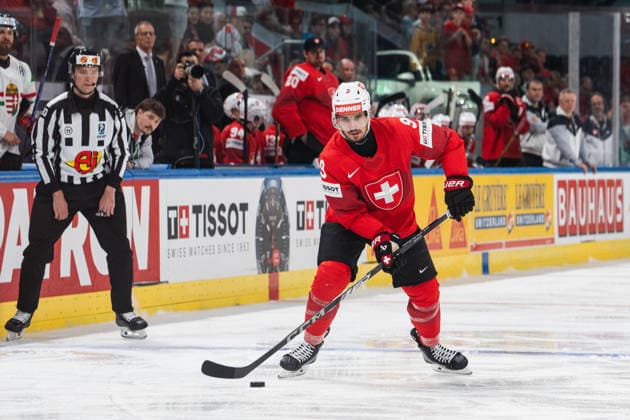 ZURICH, ZURICH - MAY 23: Damien Riat of Switzerland during the 2026 IIHF World Championship, WM, Weltmeisterschaft Preliminary Round Group A match between Switzerland and Hungary at Swiss Life Arena on May 23, 2026 in Zurich, Zurich, Switzerland. Copyright: xLivioxBaeriswylx xSPPx Sportspressphoto_152947