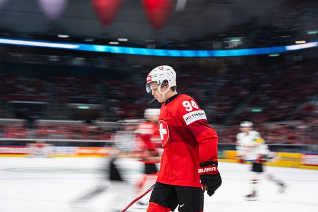 ZURICH, ZURICH - MAY 23: Attilio Biasca of Switzerland during the 2026 IIHF World Championship, WM, Weltmeisterschaft Preliminary Round Group A match between Switzerland and Hungary at Swiss Life Arena on May 23, 2026 in Zurich, Zurich, Switzerland. Copyright: xLivioxBaeriswylx xSPPx Sportspressphoto_152961