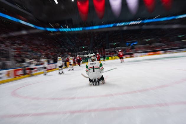 ZURICH, ZURICH - MAY 23: Bence Balizs of Hungary during a television timeout during the 2026 IIHF World Championship, WM, Weltmeisterschaft Preliminary Round Group A match between Switzerland and Hungary at Swiss Life Arena on May 23, 2026 in Zurich, Zurich, Switzerland. Copyright: xLivioxBaeriswylx xSPPx Sportspressphoto_152962