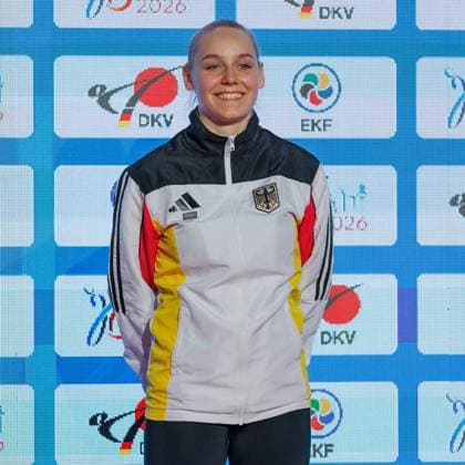 Award ceremony Womens Kumite 55 Mia Bitsch GER third place, bronze medal, 23 05 2026, Frankfurt am Main Germany , 61 European Karate Championships 2026 Frankfurt Main xprx