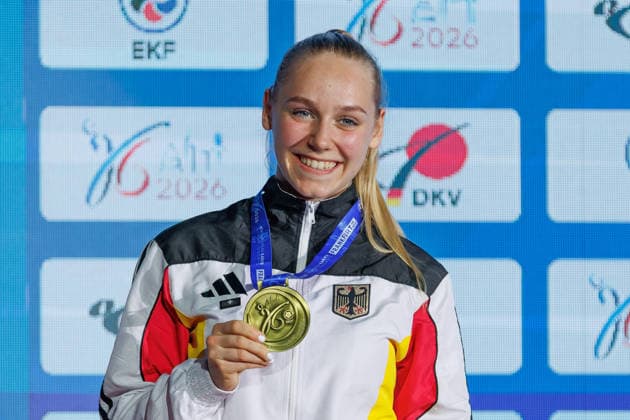 Award ceremony Womens Kumite 55 Mia Bitsch GER third place, bronze medal, 23 05 2026, Frankfurt am Main Germany , 61 European Karate Championships 2026 Frankfurt Main xprx
