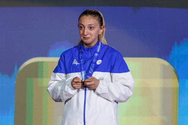 Award ceremony Womens Kumite 55 Madina Sadigova AZE Winner, first place, gold medal, 23 05 2026, Frankfurt am Main Germany , 61 European Karate Championships 2026 Frankfurt Main xprx