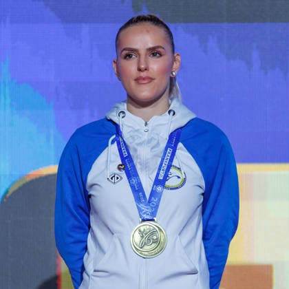 Award ceremony Womens Kumite 55 Nejra Sipovic BIH third place, bronze medal, 23 05 2026, Frankfurt am Main Germany , 61 European Karate Championships 2026 Frankfurt Main xprx
