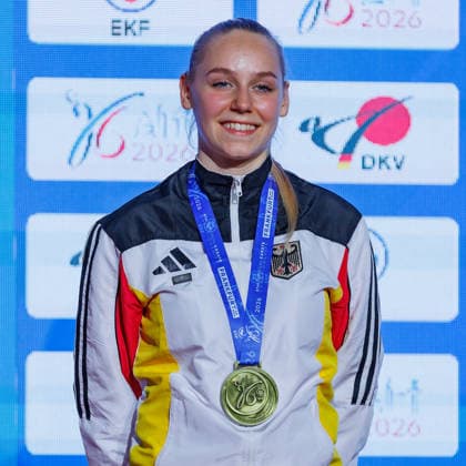 Award ceremony Womens Kumite 55 Mia Bitsch GER third place, bronze medal, 23 05 2026, Frankfurt am Main Germany , 61 European Karate Championships 2026 Frankfurt Main xprx