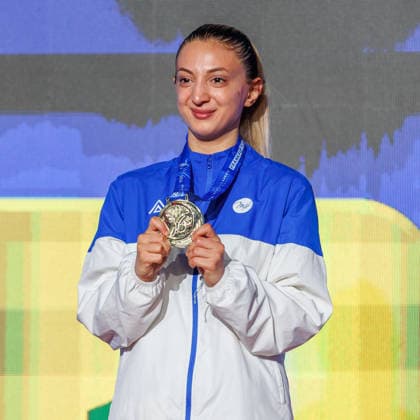 Award ceremony Womens Kumite 55 Madina Sadigova AZE Winner, first place, gold medal, 23 05 2026, Frankfurt am Main Germany , 61 European Karate Championships 2026 Frankfurt Main xprx