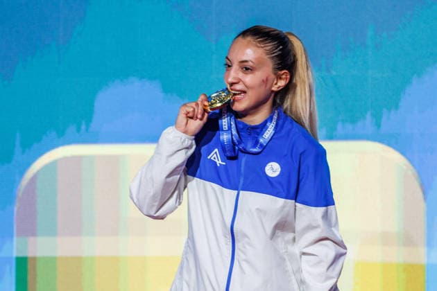 Award ceremony Womens Kumite 55 Madina Sadigova AZE Winner, first place, gold medal, 23 05 2026, Frankfurt am Main Germany , 61 European Karate Championships 2026 Frankfurt Main xprx