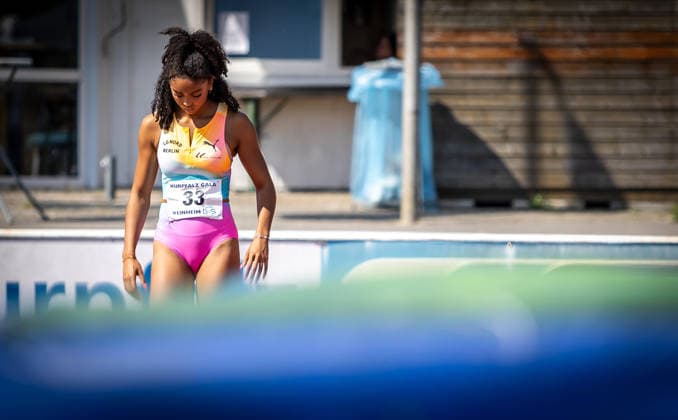 B S Kurpfalz Gala Weinheim, 23 05 2026 Focused Ella Obeta GER LG Nord Berlin in the womens high jump B S Kurpfalz Gala on 23 05 2026 at the Sepp Herberger Stadium in Weinheim Baden Württemberg Copyright: xBEAUTIFULxSPORTS R.xSchmittx