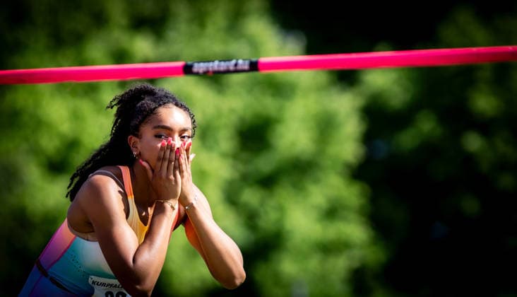 B S Kurpfalz Gala Weinheim, 23 05 2026 Delighted with 1.83m in the womens high jump Ella Obeta GER LG Nord Berlin B S Kurpfalz Gala on 23 05 2026 at the Sepp Herberger Stadium in Weinheim Baden Württemberg Copyright: xBEAUTIFULxSPORTS R.xSchmittx