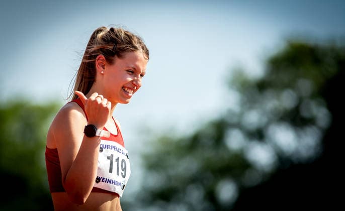 B S Kurpfalz Gala Weinheim, 23 05 2026 Joy for Maryna Kovtunova GER TS Herzogenaurach in the womens high jump B S Kurpfalz Gala on 23 05 2026 at the Sepp Herberger Stadium in Weinheim Baden Württemberg Copyright: xBEAUTIFULxSPORTS R.xSchmittx