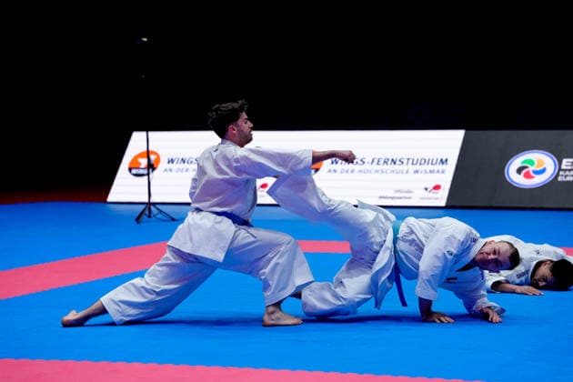 Germany EKF Karate European Championship Seniors 2026 Eissporthalle, Frankfurt The Kata Team Germany Berner, Mathes, Pattanasakoo fighting for the bronze medal against Team Portugal Mateus, Neto, Oliveira, Vieira Frankfurt am Main Eissporthalle Frankfurt Hessen Germany Copyright: xKjetilxWaberx