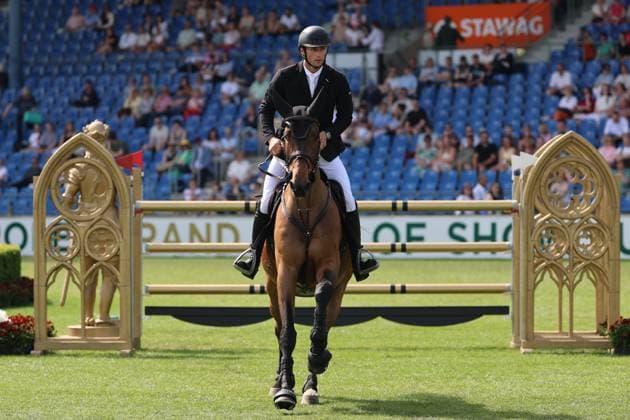 Richard Vogel GER with horse United Call JPS, son of top horse United Touch, S9 Preis des Handwerks, Youngster Tour Final, CSIYH1 Jumping competition with jump-off for young horses, World Equestrian Festival, TSCHIO Aachen 2026, TSCHIO instead of CHIO 2026, Aachener Soers, 22 to 24 May 2026, equestrian sport, 24 May 2026, Aachener Soers Germany