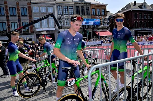 Grand Prix Criquielion 2026 Cycling Race LESSINES, BELGIUM - MAY 24 : Colladon Jacopo (ITA) of Team Novo Nordisk, Mackie Donovan (AUS) of Team Novo Nordisk before the start of the race during the 58th edition of Grand Prix Criquielion an UCI Class 1.1 one day cycling road race for Men Elite of km with start in Ath and finish in Lessines on May 24, 2026 in Lessines, Belgium, 24 05 2026 Lessines Belgium  Copyright: xSesx