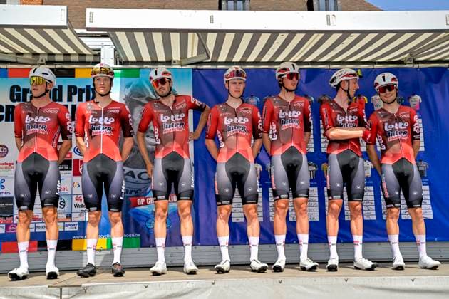 Grand Prix Criquielion 2026 Cycling Race LESSINES, BELGIUM - MAY 24 : Team Lotto Intermarche on the podium before the start of race during the 58th edition of Grand Prix Criquielion an UCI Class 1.1 one day cycling road race for Men Elite of km with start in Ath and finish in Lessines on May 24, 2026 in Lessines, Belgium, 24 05 2026 Lessines Belgium  Copyright: xSesx