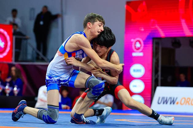 U15 Wrestling European Championships 41kg FS Tigran Aghajanyan ARM df Giorgi Kavelidze GEO Copyright: xKostadinxAndonov xUnitedxWorldxWrestlingx Kostadin Andonov United World Wrestling