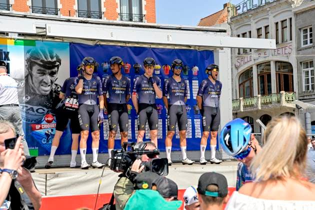 Grand Prix Criquielion 2026 Cycling Race LESSINES, BELGIUM - MAY 24 : Pinarello Q36.5 Pro Cycling Team on the podium before the start of race during the 58th edition of Grand Prix Criquielion an UCI Class 1.1 one day cycling road race for Men Elite of km with start in Ath and finish in Lessines on May 24, 2026 in Lessines, Belgium, 24 05 2026 Lessines Belgium  Copyright: xSesx