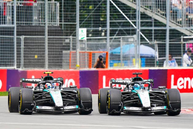 FORMULA ONE CANADIAN GRAND PRIX 2026 George Russell 63 (GBR) Mercedes and Kimi Antonelli 12 (ITA) Mercedes battle in the Sprint Race during the Formula 1 Lenovo Canadian Grand Prix 2026, 5th round of the 2026 Formula One World Championship, WM, Weltmeisterschaft from May 22 to 24, 2026 at the Circuit Gilles Villeneuve, Montreal, Canada Credit: Robbie Hoad Every Second Media Editorial use only. All images are copyright Every Second Media Limited. No images may be reproduced without prior permission. Copyright: xIMAGO EveryxSecondxMediax ESM-2005-0410 RobbiexHoadx xEveryxSecondxMediax
