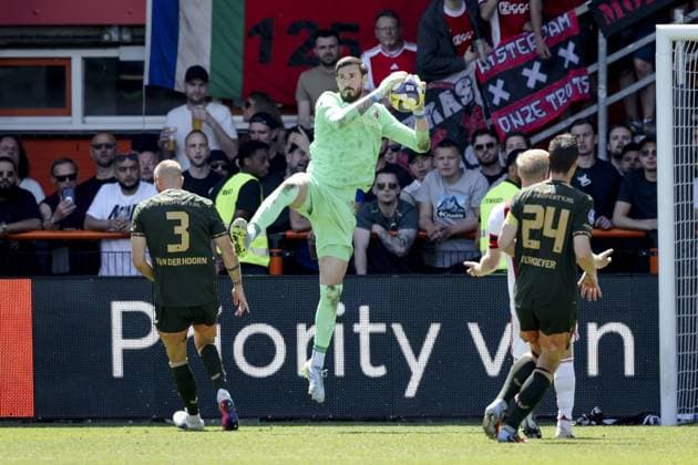 VOLENDAM - FC Utrecht goalkeeper Vasilis Barkas catches the ball during the Conference League play-off final match between AFC Ajax and FC Utrecht at the Kras Stadium on May 24, 2026, in Volendam, the Netherlands. SONNY LENSEN ANP Play-offs Conference League - FINAL 2025-2026 xVIxANPxSportx xxANPxIVx 559231922 originalFilename: 559231922.jpg