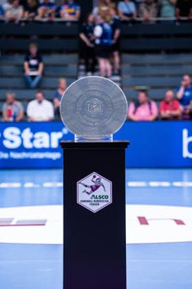 HSG Blomberg Lippe GER vs Borussia Dortmund GER Handball, 1 Handball Bundesliga Women, Final, Match 2, 24 5 2026, Season 2025 2026, Blomberg The championship trophy of the Alsco Handball Bundesliga Women Blomberg Sporthalle an der Ulmenallee Germany