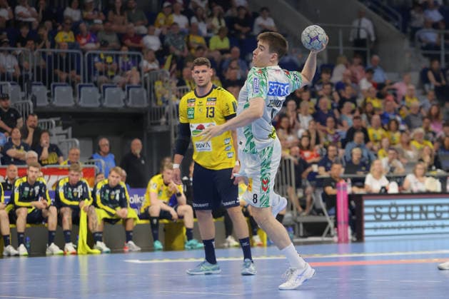 24 05 2026, xtgx, Handball, Daikin HBL, Rhein Neckar Löwen SC Magdeburg v l Manuel Zehnder Magdeburg, 8 throws goal, Torschuetze, erzielt Tor, Treffer, scores the goal Siebenmeter Mannheim