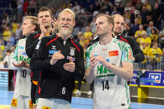 24 05 2026, xgox, Handball Daikin HBL Rhein Neckar Löwen SC Magdeburg emspor, v l Matthias Musche Magdeburg, 6 , Omar Ingi Magnusson Magdeburg, 14 duel, duel, fight, tackle Mannheim