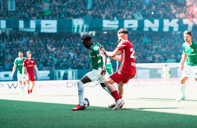 BERN, SWITZERLAND - MAI 24 : Aliou Balde of FC St.Gallen et Theo Barbet of Stade Lausanne-Ouchy in action during the final Switzerland Cup match between FC Stade Lausanne-Ouchy v FC St-Gallen at Stadion Wankdorf Bern on Mai 24th, 2026 in Bern, Switzerland (Photo by Lara Tissières Press Photo) Copyright: xLaraxTissièresx xSPPx Sportspressphoto_153960