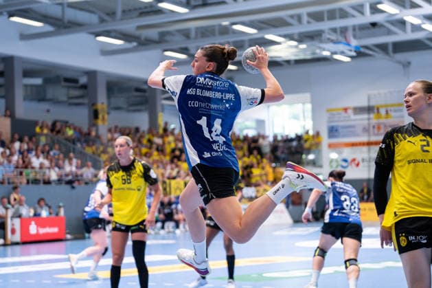 HSG Blomberg Lippe GER vs Borussia Dortmund GER Handball, 1 Handball Bundesliga Women, Final, Game 2, 24 5 2026, Season 2025 2026, Blomberg Ona Vegue HSG Blomberg Lippe, 14 in goal Blomberg Sporthalle an der Ulmenallee Germany