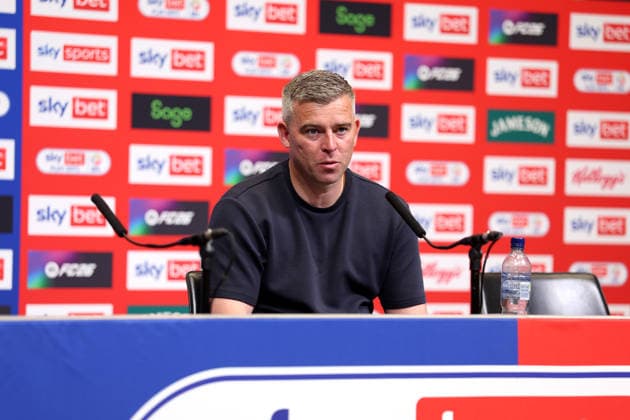 Bolton Wanderers manager Steven Schumacher in the Interview room EFL Partner advertising Bolton Wanderers v Stockport County, EFL Sky Bet League One, Play-Off Final, Football, Wembley Stadium, London, UK - 24 May 2026London Wembley Stadium United Kingdom EDITORIAL USE ONLY No use with unauthorised audio, video, data, fixture lists, club league logos or live services. Online in-match use limited to 120 images, no video emulation. No use in betting, games or single club league player publications.  Copyright: xAndrewxFosker Shutterstockx 16889807dz