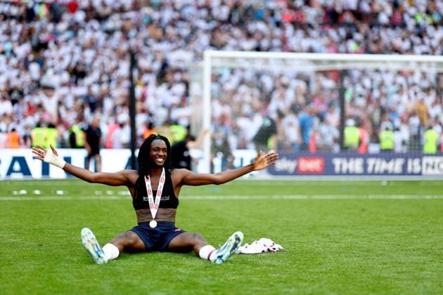 Ibrahim Cissoko of Bolton Wanderers celebrates after winning the EFL Championship Play-off Final and promotion to the Premier League Bolton Wanderers v Stockport County, EFL Sky Bet League One, Play-Off Final, Football, Wembley Stadium, London, UK - 24 May 2026London Wembley Stadium United Kingdom EDITORIAL USE ONLY No use with unauthorised audio, video, data, fixture lists, club league logos or live services. Online in-match use limited to 120 images, no video emulation. No use in betting, games or single club league player publications.  Copyright: xSimonxDael Shutterstockx 16889811ie