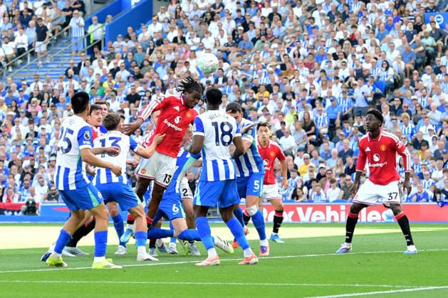 Brighton and Hove Albion v Manchester United, ManU Premier League GOAL 0-1 scored by Patrick Chinazaekpere Dorgu Defender of Manchester United during the Premier League match between Brighton and Hove Albion and Manchester United at the American Express Stadium, Brighton and Hove, UK on 24 May 2026. Brighton and Hove American Express Stadium East Sussex UK Editorial use only DataCo restrictions apply See www.football-dataco.com , Copyright: xJeffxMoodx PSI-24304-0021